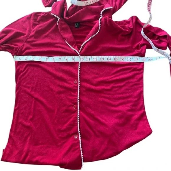 Cynthia Rowley 2pc Long PJ’s in Candy Apple Red w/White Embroidered Piping - SM - Picture 4 of 12